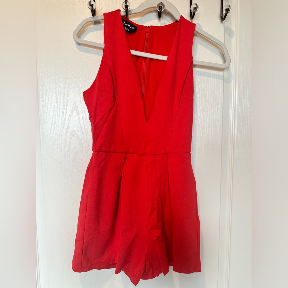BeBe Coral Deep V-Neck Romper